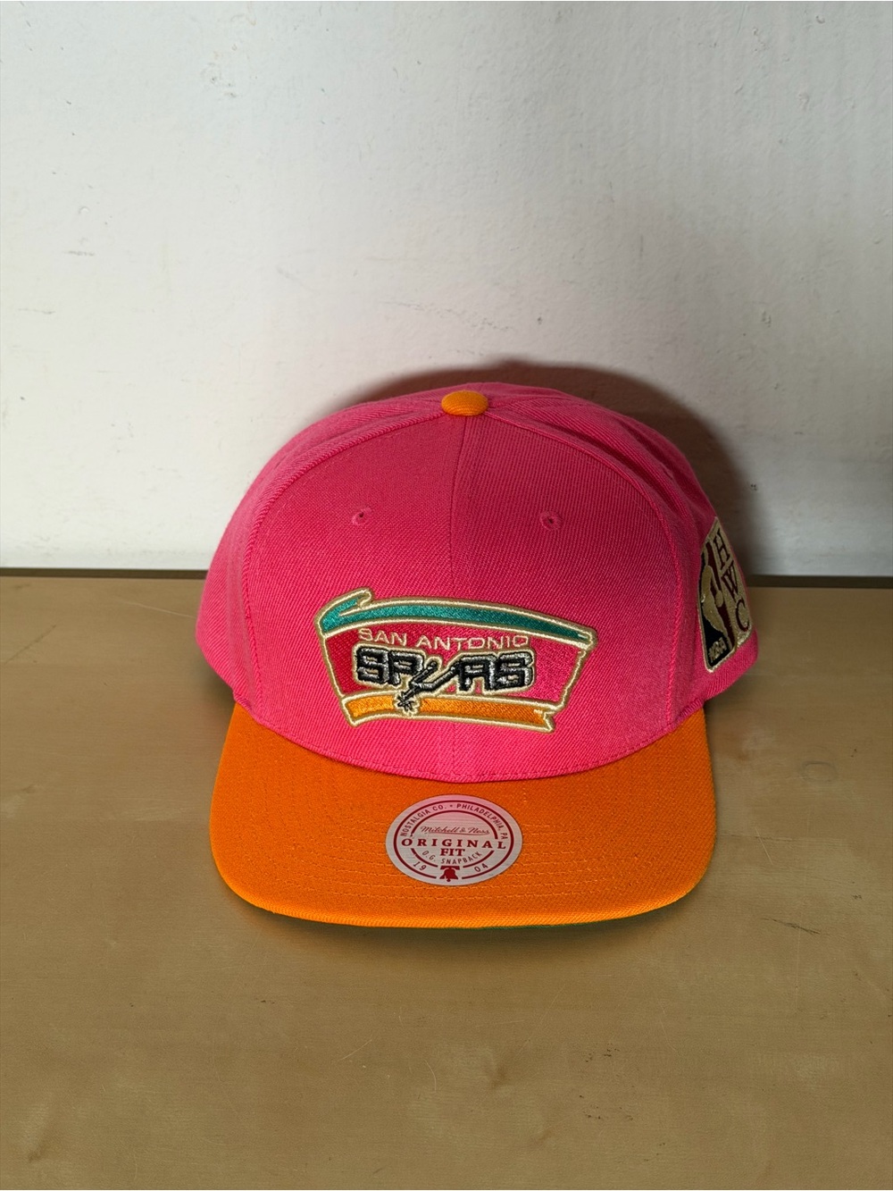 San Antonio Spurs Mitchell & Ness Pink/Orange Hardwood Classics Patch N Go Hat